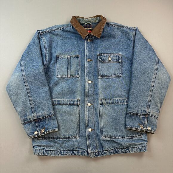 Vintage Wrangler hero Jacket Mens Medium Blue Denim Blanket Lined Utility Chore - Picture 1 of 16